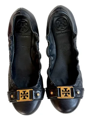 Tory Burch Leather Ambrose Ballet Flats Black Size 7 thumbnail 1