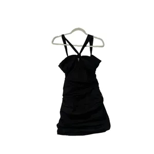 FREE PEOPLE Who Is She Ruched Cotton Button Down Black Dress thumbnail 7