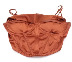 Unbranded Corset Top Women XL Bustier Rust Copper Satin Boning Underwire Good thumbnail 1