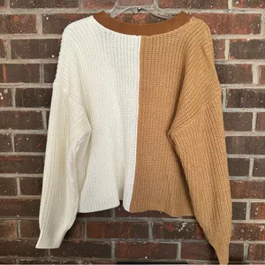 NWT True Craft Plus Size Tan & White Colorblock Button Front Sweater Cardigan thumbnail 3