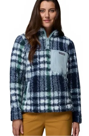 💙Columbia So Soft West Bend 1/4 Zip Fleece Pullover Plaid Jacket💙 ~medium 🆕 thumbnail 1