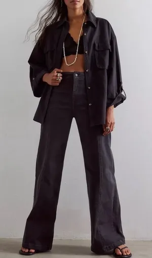 Free People We The Free Libre‎ Wide-Leg Jeans Seamed High Rise Black 31 thumbnail 1
