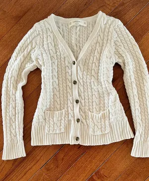 Zara Cream Cable-Knit Button Cardigan Medium thumbnail 1