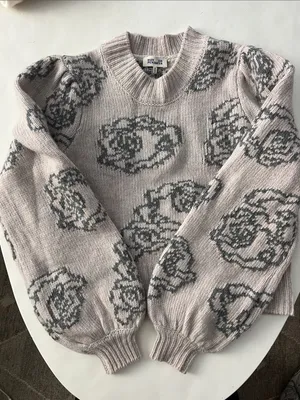 Baum und Pferdgarten ‘Cherika’ Wool Knit Rose Print Chunky Sweater S Gray thumbnail 2