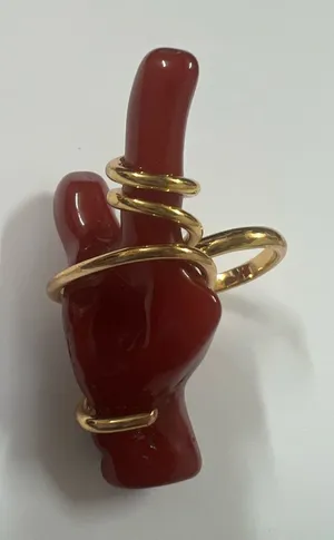 Zara Faux Red Coral Gold Size 6 Ring Resin Brass‎ Zinc Resort Beach Ocean thumbnail 1