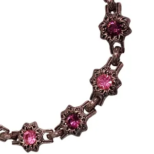 Coppertone Pink Purple Rhinestone Link Bracelet Approximately 7.5” thumbnail 2