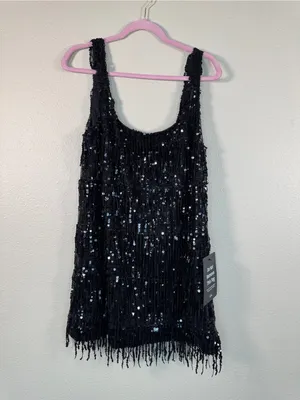 Lulus Black Sequined Mini Shift Dress Womens L Glam Party Holiday Sleeveless NWT thumbnail 9