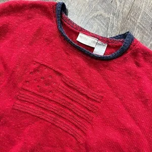 Vintage 90s‎ Red USA American Flag Knit Crewneck Crop Sweater Womens Size XL thumbnail 3