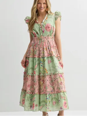 NWOT Floral Tiered Maxi Dress in Mint & Blush thumbnail 2