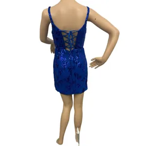 EAST COAST BELLA Royal Blue Sequin Cocktail Dress Corset Back Mini Women’s Sz 2 thumbnail 5