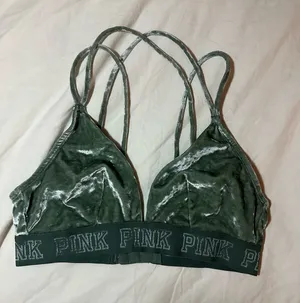 PINK Victoria's Secret Velvet Bralette in Dark Green thumbnail 1