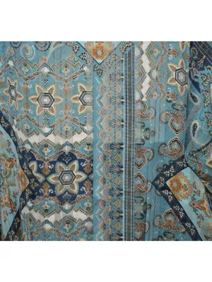 Umgee Womens S/M Blue Paisley Metallic Kimono Duster Boho Open Front Cardigan thumbnail 10