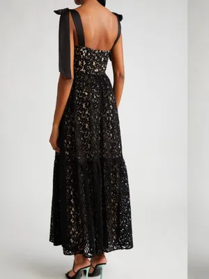 Farm Rio Satin-Trimmed Velvet Guipure Lace Maxi Dress Size Large thumbnail 2