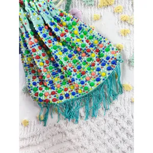 Vintage KBS Trading Co Honolulu Beaded Drawstring Pouch Bag Multi Color Fringe thumbnail 5