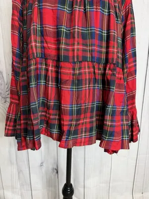 Mudpie Womens Red Plaid Peplum Flounce NWT Top Size Large Keyhole Back Neck thumbnail 3
