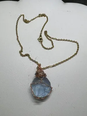 Handmade Ocean Blue glass wired gold chain necklace thumbnail 4