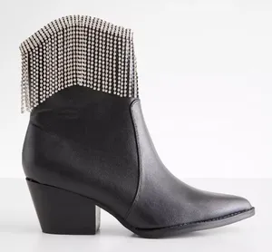 OASIS SOCIETY Black Silver Nash Rhinestone Fringe Ankle Western Diva Boots sz 10 thumbnail 1