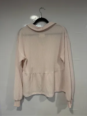 Thread & Supply Blush Pink Waffle Knit Collared Peplum Sweatshirt Size XL thumbnail 4