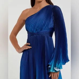 MAC DUGGAL 49903 Blue Ombre Pleated Charmeuse One-Shoulder Gown Dress 4 Flaws thumbnail 5