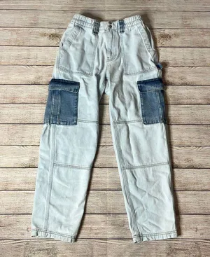 High Waist Two Tone Y2K Cargo Jeans thumbnail 1