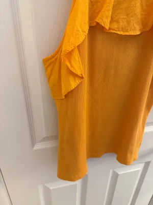 Anthropologie Maeve Orange Ruffled Rib Halter Tank Top Large thumbnail 6