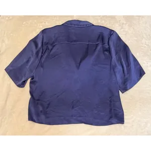 Wilfred Aritzia Beso Satin Shirt Nightshade Blue Short Sleeve Button Down M thumbnail 4