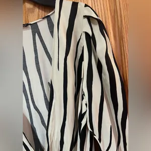 ZARA Zebra Print Satin Wrap Mini Dress w/‎ Tie Ruched Cuffs Black & Ecru Medium thumbnail 8