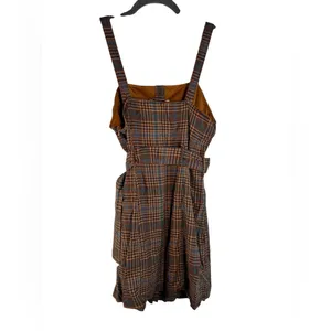 American Eagle Plaid Button Front‎ Mini Dress XS Belted Brown Fall Preppy thumbnail 3