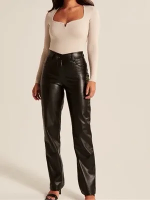 NWT Abercrombie & Fitch 90s Straight Vegan Leather Pants, Black, Size 27/4L thumbnail 2