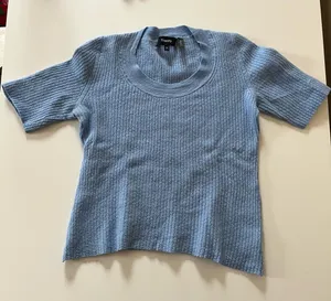 Theory 100% Wool Blue Short Sleeve Sweater* Shrunken but is cute crop top thumbnail 1