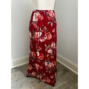 Vintage Red Floral Maxi Skirt sz Small 25 Coastal‎ Chic Resort 80s Boho Romantic thumbnail 4