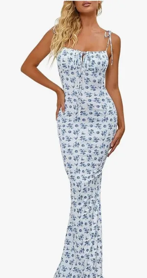Floral Sleeveless Bustier Spaghetti Strap Bodycon Sexy Long Maxi Dress thumbnail 1