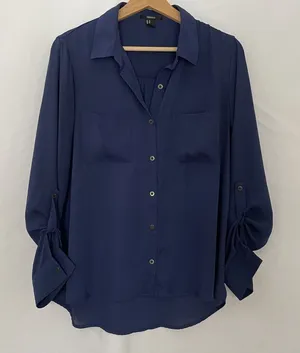 Forever 21 Womens‎ Button-Up Navy Blouse - Medium business casual blue shirt thumbnail 1