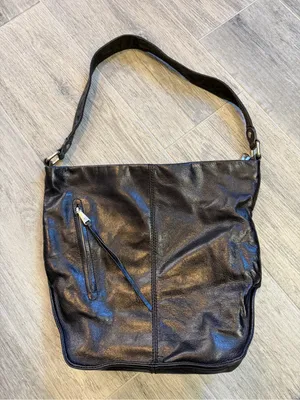 Hobo The Original Black Leather Slouchy Shoulder Bag Floral Lining Zip Pocket thumbnail 1