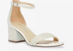 Betsey Johnson Mari White Pearl Embellished Block Heel Sandals Size 5 thumbnail 1