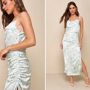LULUS Floral Sexy Chic Satin Wedding Formal Event Floral Slip Midi Dress thumbnail 2