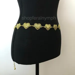 Vintage Y2K Boho Gold Textured Heart Chain Belt, Fits 22.5–40 Inches, X7GA1173 thumbnail 4