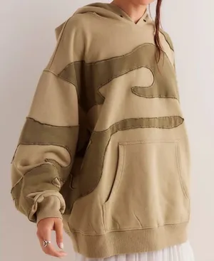 Free People Its A Vibe Camo Hoodie Small Green Patchwork Oversized Baggy Soft thumbnail 1