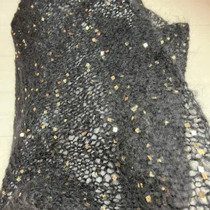 Womens Black Mohair Evening Wrap Shawl Gold Square Sequins Handknit thumbnail 6