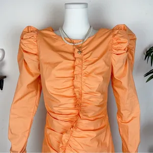 Elliatt Zya Long Sleeve Cotton Ruched Mini Dress in Mango Size Small NWT thumbnail 3