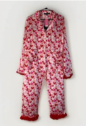 Simply Southern Red and Pink Heart Satin Pajamas size XL thumbnail 1