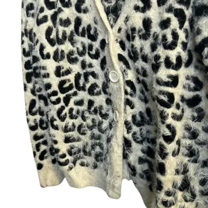 POL Women's Size large Cardigan Leopard Animal Print Eyelash‎ Fuzzy Sweater thumbnail 3
