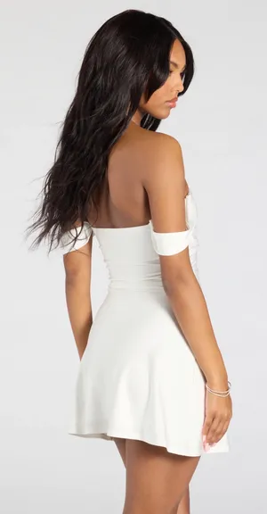 Classics Lover Off-The-Shoulder Satin A-Line Mini Dress thumbnail 2