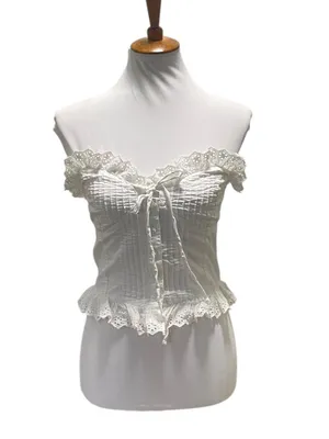 Reclaimed Vintage Strapless Cottagecore Top White Size 6 Fairy Romantic Milkmaid thumbnail 3