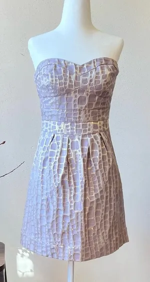 American Eagle Lavender Gold Metallic Jacquard Strapless Mini Dress Size 4 Party thumbnail 1