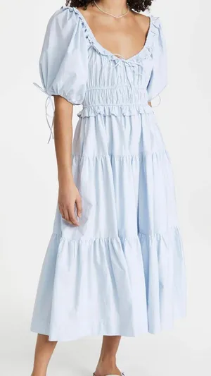 En Saison Poplin Puff-Sleeve Tiered Midi Dress thumbnail 1