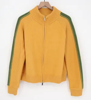 Track Jacket Womens Large Yellow Knit Ribbed Full Zip Mock Neck Raglan Sleeve thumbnail 1