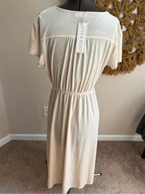 NWT Piper & Scoot Champagne Midi Dress Elastic Waist Soft velvety material thumbnail 7