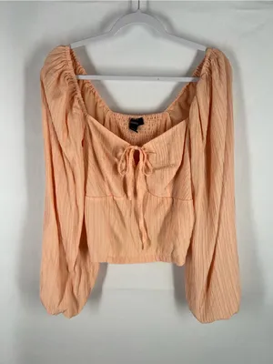 Forever 21 Peach Textured Tie-Front Crop Top Boho Peasant Cottagecore‎ thumbnail 3