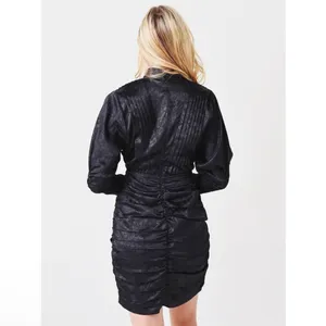 Hunter Bell New York Black Floral Jacquard Ruched Mini Dress Mock Neck‎ thumbnail 6